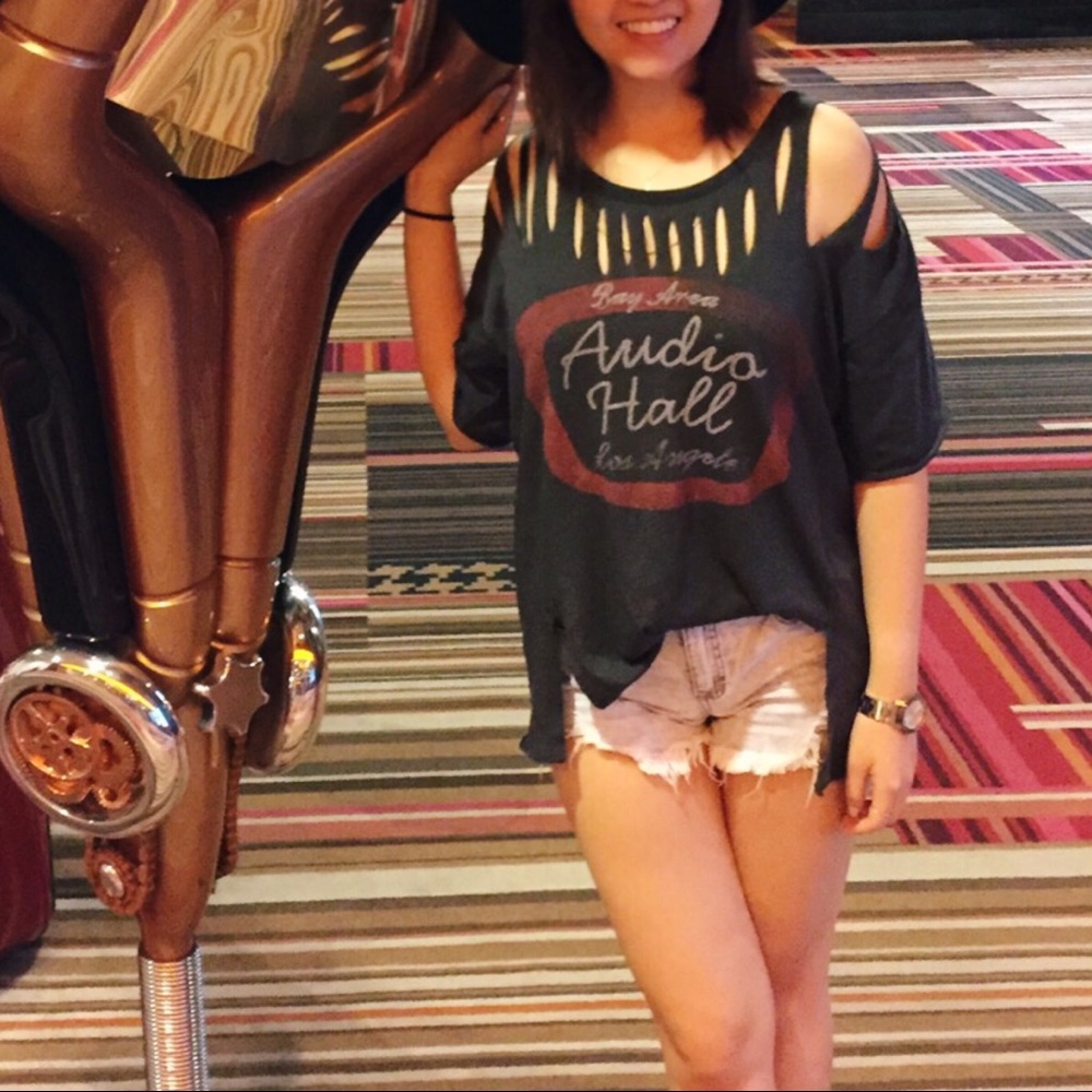 Free People Raw Hem Dark Gray Graphic Tee T-shirt Oversized